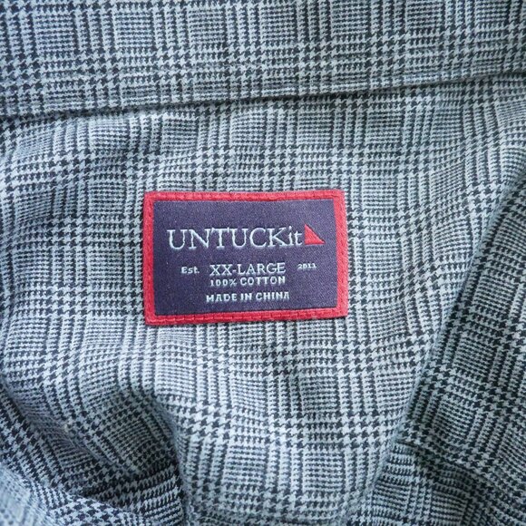 UNTUCKit Casalferro Shirt Mens XXL Gray Plaid Houndstooth Lt weight Flannel L/S - Picture 7 of 10